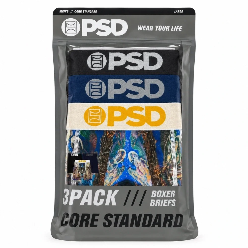 PSD Underwear Mens Core Standard Boxer Briefs 3-Pack Multicolor Large NIB
